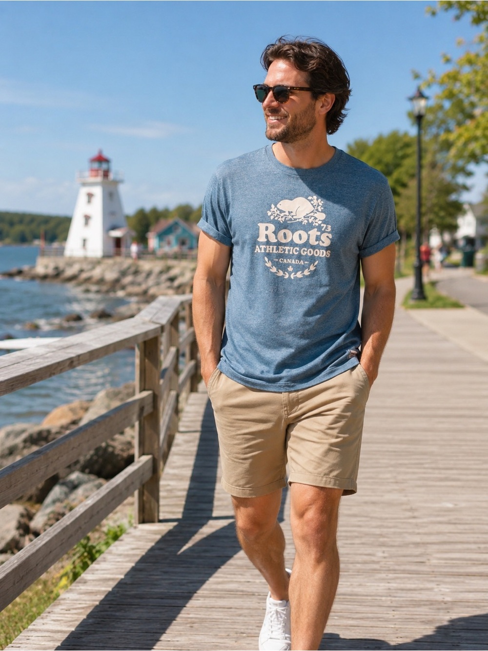 Roots Athletic Goods Canada Graphic T-Shirt Blue Heather Unisex Logo Tee
